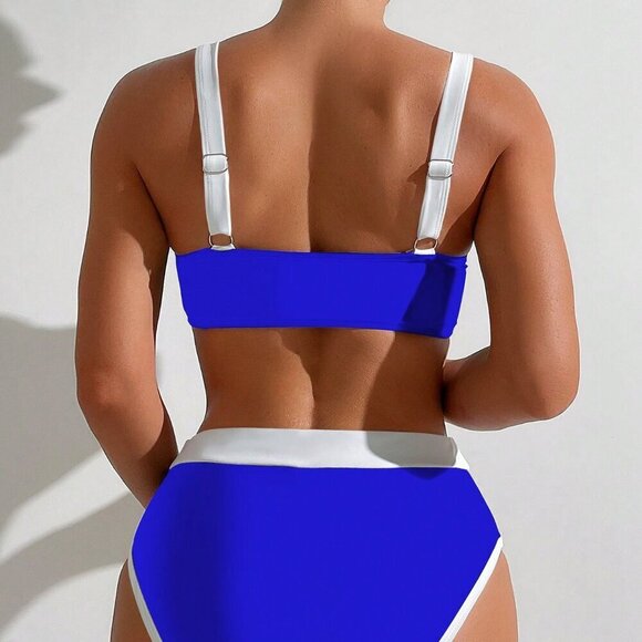 Royal Blue Casual Women's Two-Piece Splicing Contrast Color Bikini Set - Picture 2 of 4